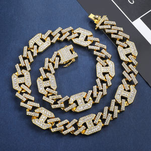 Collier à figurine cubaine 2 tons, chaîne en Zircon, or blanc 18k et 17mm, de haute qualité - Product Image 6