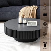 Combohome 31.5 "table basse ronde avec rangement, table basse à tambour noire moderne pour salon