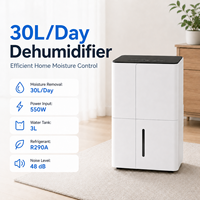 Déshumidificateur électrique à compresseur 30L/jour pour 1500 pieds carrés, idéal pour sous-sol, maison, chambre, salle de bain, avec écran LED, tuyau de drainage en plastique, capacité 3L d'eau