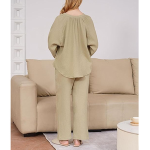 Best-Selling Solid-Color Loose-fit Breathable Women's Long-sleeve Pajamas For Spring And Fall - Product Image 4