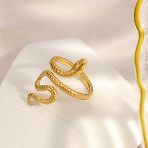 Snake Zodiac Stainless Steel <b>Ring</b> 18k Gold Plated Adjustable Unisex Fashion Jewelry Gift Animal Design - Product Image 4