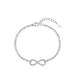 Bracelet chaîne en argent sterling S925 avec zircon, symbole de l'infini, bijoux simples pour tous les jours pour femmes, version en cuivre personnalisable - Product Image 1