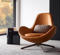 Canapé pivotant en cuir moderne coussin aviateur chaise d'appoint de loisirs en métal salon meubles de salon chaises en forme de coquille d'oeuf