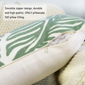 1783 Personalizado Bordado Folha Decorativa Lance Travesseiro Capa Tropical Folhas Verdes Handmade Algodão Fronha Bordado Almofada - Product Image 2