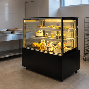 Vitrina Refrigerada Comercial para Pastelería, Exhibidor de Pasteles con Vidrio Curvo, <span class=keywords><strong>2</strong></span> Puertas, 3 Estantes, Congelador Bajo Mostrador - Product Image 5