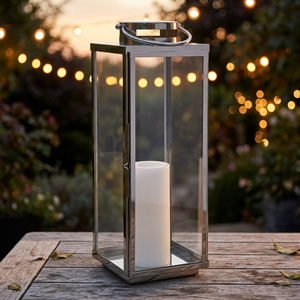 Lanternes à bougies en acier inoxydable faites à la main, lanternes géométriques en verre transparent, lanternes de sol en acier inoxydable, lanternes de table DLS-026 - Product Image 1