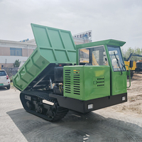 Dumper sur chenilles diesel certifié CE de 5 tonnes avec cabine fermée, mini-transporteur agricole tout-terrain, camion benne