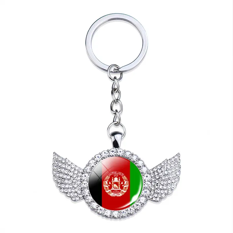 Afghanistan Vlag Rhinestone Wings Sleutelhanger Bling Sleutelhanger Voor Vrouwen Syrië Turkije Frankrijk Palestina Libanon Iran Craft Souvenir