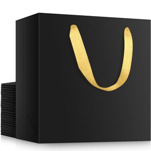 Große schwarze Geschenkt üten 12,5 "x 4,5" x 11 "Kraft papier Schwarze Einkaufstasche mit Griffen Bulk Merchandise Retail Wrapping Hochzeits taschen - Product Image 5