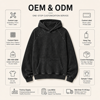 Sudadera con Capucha de Felpa Francesa de Algodón 410GSM, Lavada, con Mangas Raglán y Cintas Decorativas, Corte Holgado, Estilo Urbano Juvenil Americano, Suministro de Marca Privada