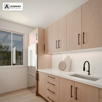Meubles de cuisine en mélamine au design contemporain, configuration en U, boîtes de rangement en MDF, dimensions personnalisées et commandes sur mesure
