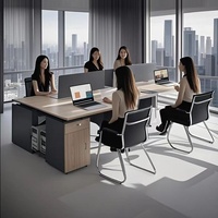 Ensemble de bureau en bois massif moderne minimaliste chaise de style panneau avec armoire pour quatre employés conception de type plaque moderne simple