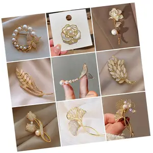Nuevo diseño de lujo de diamantes de imitación perla broche joyería cúrcuma flor broches mujeres