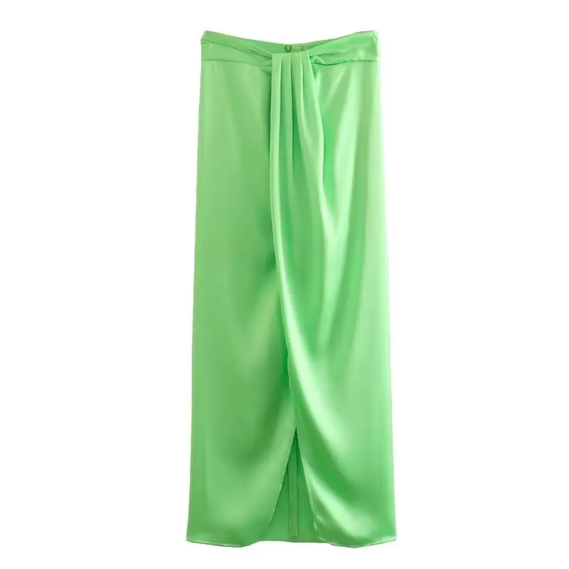 2023 summer new casual green satin texture high waist slit sexy TAOP&ZA long skirt fashion women wholesale 3443845