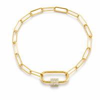 Bracelet chaîne trombone plaqué or 18 carats avec fermoir mousqueton pavé de zircons, bijoux de mode pour femme, vente en gros, OEM personnalisé