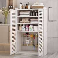 Meuble de rangement haut de gamme en bambou pour routeur, organisateur de boîtier WiFi, gestion des multiprises avec étagère et portes à persiennes pour la maison et le bureau