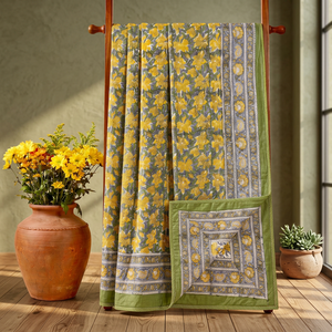 PRABHAVA Manta Dohar 100% Algodón Estampada a Mano, Colcha Étnica Floral para Todas las Estaciones, Cubrecama de 90x108 Pulgadas, Textil para el Hogar - Product Image 3