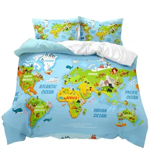 3D printed flower plant world map microfiber sleep aid 3 pieces bedding set