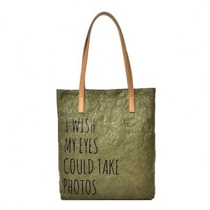 Sac fourre-tout écologique en papier Tyvek Dupont vert, durable et imperméable, avec impression de logo personnalisée, prix de gros, pour le shopping - Product Image 1