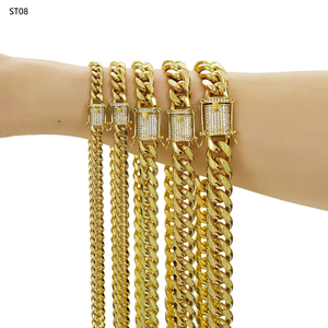 Hip Hop <span class=keywords><strong>Miami</strong></span> 14K18K Oro Acero inoxidable Iced Broche Cadena de eslabones-Cadena cubana Cubana Collar de hombre Perla de circón Piedras principales Regalo - Product Image 1