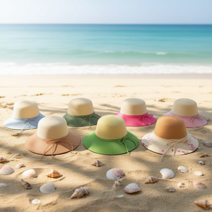 Cappello a Secchiello Bicolore Patchwork 180pz/Scatola Protezione Solare Estiva Donna Moda Cappello di Paglia a Tesa Larga - Product Image 3