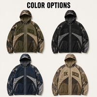 Veste à capuche personnalisée IKDEER en patchwork camouflage, broderie multicolore en tissus variés pour marque streetwear, commande en gros