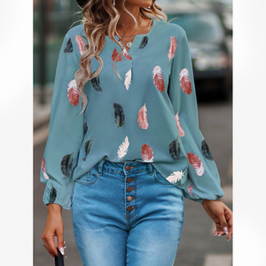 T-shirt da <span class=keywords><strong>donna</strong></span> in <span class=keywords><strong>chiffon</strong></span> con stampa a maniche a pipistrello e scollo a V, vestibilità ampia, per primavera ed estate - Moda - Product Image 3