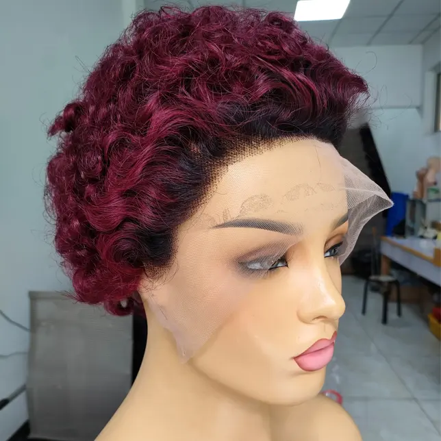 Alia wigs hot selling red blonde color pixie cut lace wigs high quality short curly pixie cut wigs brazilian romance hair