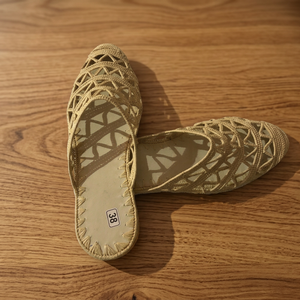 Sandalias de Rafia Hechas a Mano para Mujer, Punta Abierta, Rayadas, Transpirables, con Suela de Cuero Genuino, para Playa, Moda, Todas las Temporadas - Product Image 3