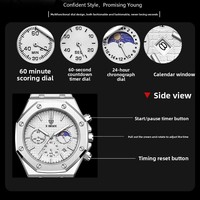 Montre-bracelet en acier inoxydable, très vendue, étanche, lumineuse, de luxe, à quartz, pour homme, Reloj, fonction chronomètre
