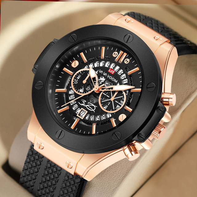 VA VA VOOM VA215 Hollow Date Design Sport Wristwatches Waterproof Silicone Brand Men Quartz Watch