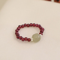 Handgefertigter Ring mit Natürlichen Granat-, Turmalin- und Hetian-Jade-Perlen, Elastischer Ring