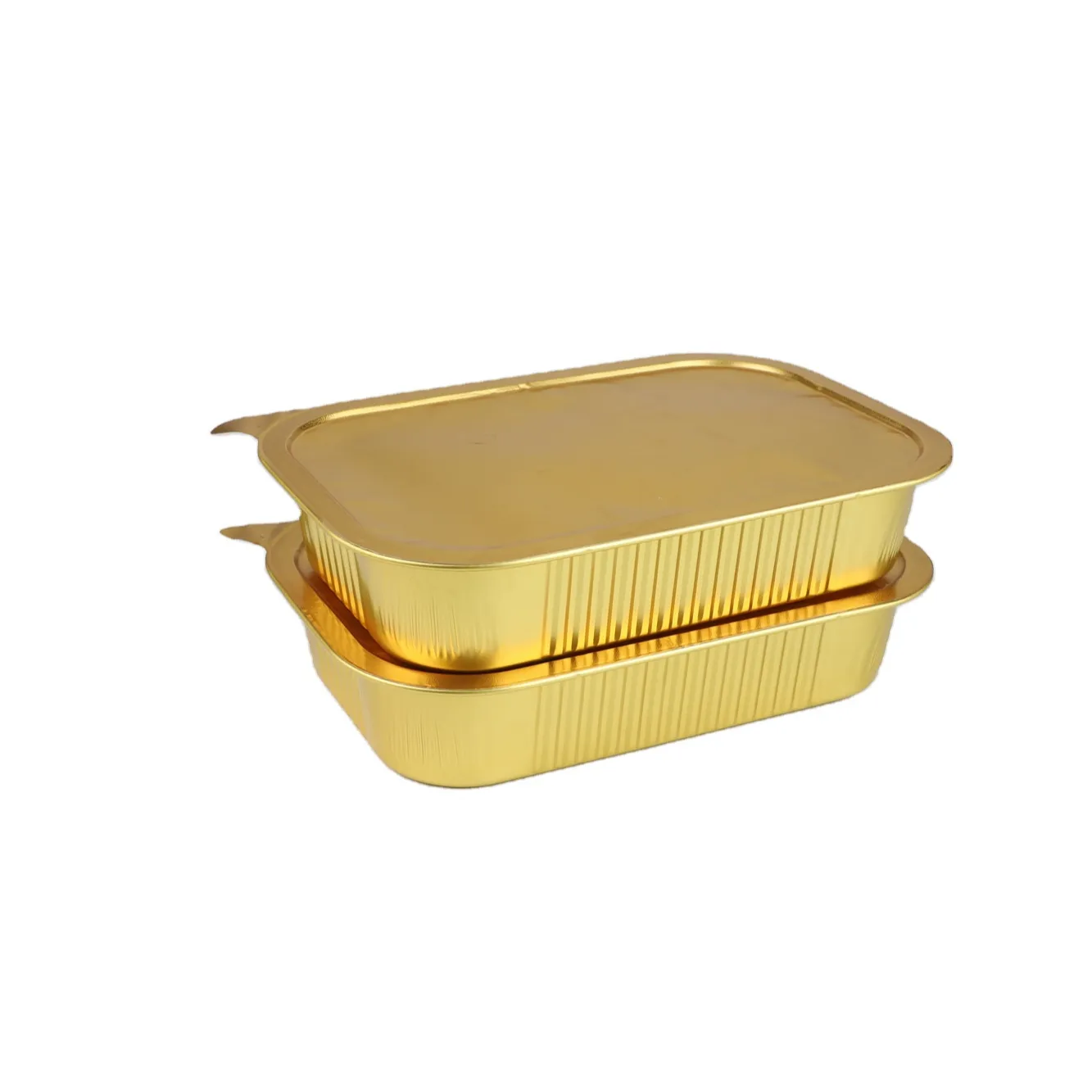 Imballaggio contenitore per alimenti foglio d'argento con coperchio foglio di alluminio rettangolare imballaggio per alimenti scatola di alluminio Fastfood dorato coperchio per animali domestici confezione di alluminio