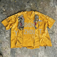 T-shirt Homme Oversize Vintage Streetwear en Tissu Graphique Délavé à l'Acide, Coupe Personnalisée, Patchwork, pour Fabricants de Vêtements