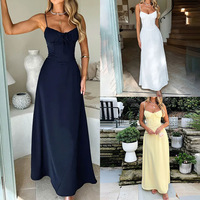 Nouvelle robe d'été pour femmes, élégante et sexy, robe à bretelles en couleur unie, jupe longue