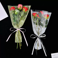 Sacs d'emballage pour bouquets en gros, personnalisés, imprimés, en forme de trapèze, avec façade transparente et dos coloré, pour fleuristes