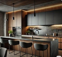 Cuisine moderne en bois sur mesure de luxe fabriquée en Chine, avec grand îlot central et plan de travail en marbre