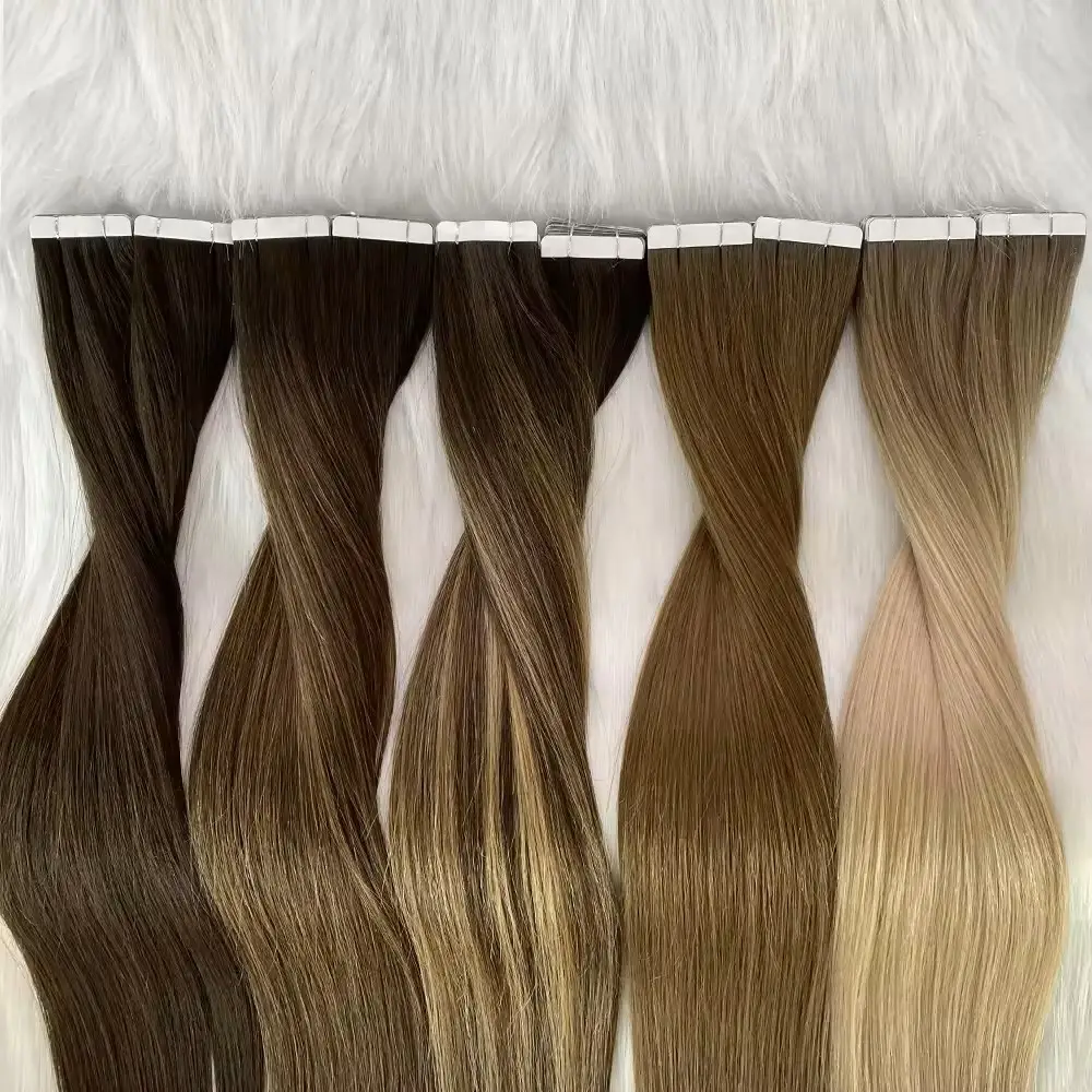 100% Raw Indian Human Hair Invisible Tape In Hair Extensions Genius Weft With Glue Long Tape In Wholesale Double Drawn Hair