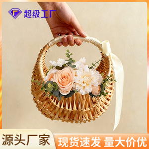 Cesta de Flores Ovalada Willow Crescent Moon de 18x11x18cm, Cesta de Almacenamiento para Confeti de Pétalos de Boda con Lazo de Cinta - Product Image 4