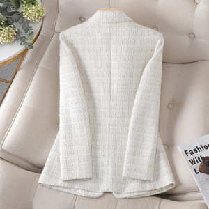 Pink Women's Tweed Blazer Plaid Wool Blend Jacket Autumn Winter Elegant Style - Product Image 3