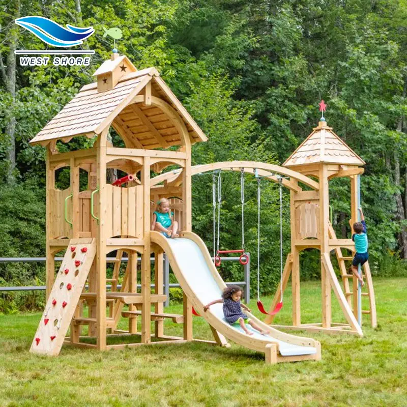 遊園地幼稚園ガーデンホームウッド屋外遊び場セット幼児用スイングスライド付きキッド木製遊び場