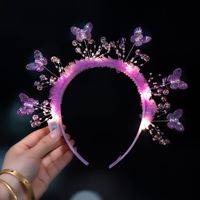Serre-tête papillon lumineux à LED en tulle perlé, bandeau lumineux pour filles, mariage, anniversaire, fête, cosplay
