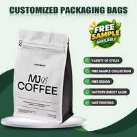 Sac d'emballage personnalisé pour grains de café, pochette à fond plat avec valve unidirectionnelle, fermeture éclair refermable pour grains de café torréfiés