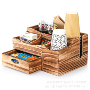 Caja de almacenamiento de cápsulas de café de madera, 30,7x20,3x16,8 cm, con cajón para bolsitas de té, azúcar, organizador de escritorio - Product Image 4