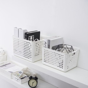 Plastic Storage Basket Rectangle White With Handles Desktop Bathroom Kitchen Organizer Neatening Storage Box 3019 - Product Image 2