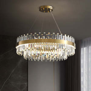 European Decoration <b>Light</b> Living Room Gold Rectangle Round Crystal clear Glass Pendant <b>Light</b> - Product Image 4