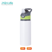 Bouteille d'eau en aluminium PYD Life de 650 ml (22 oz) pour sublimation personnalisée, blanche, avec paille, pour le sport – Vente en gros