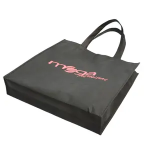 Bolso de compras con logotipo impreso, negro, no tejido, personalizado, reforzado