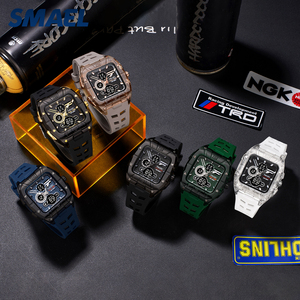 Reloj de Pulsera Deportivo Casual SMAEL 8135 Cuadrado para Hombre con Doble Pantalla, Cuarzo Digital, Cronómetro, Resistente al Agua 50M, Correa de Silicona Luminosa - Product Image 1