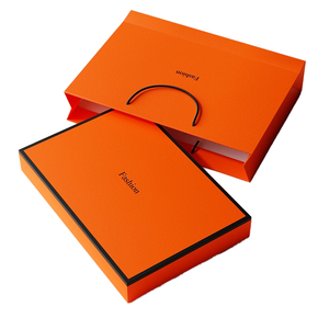 Boîte-cadeau plate en papier <span class=keywords><strong>orange</strong></span> avec logo personnalisé avec couvercle taille de stock pour vêtements et écharpe emballage pour chaussettes - Product Image 1